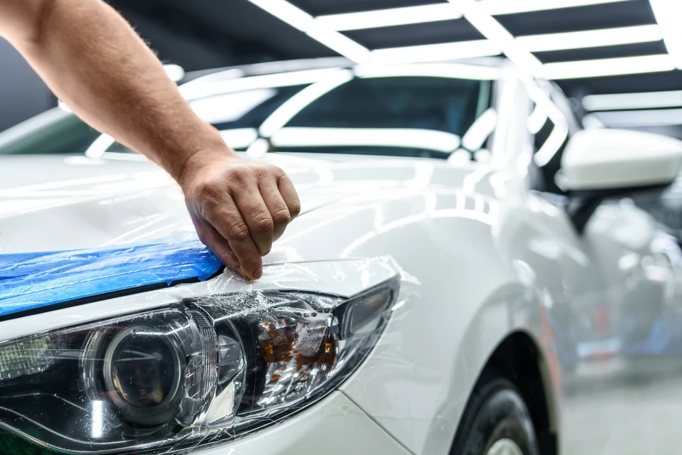 Route asphaltée déserte la nuit menant vers horizon urbain illuminé, skyline de gratte-ciels avec éclairage artificiel, pleine lune dramatique perçant nuages sombres atmosphériques